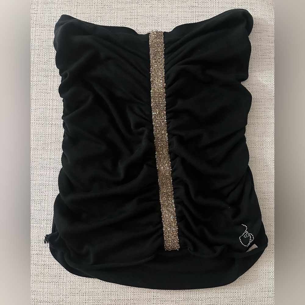 Baby Phat Embellished Gold Beaded Strapless Knit Tank Top inBlack size 3X